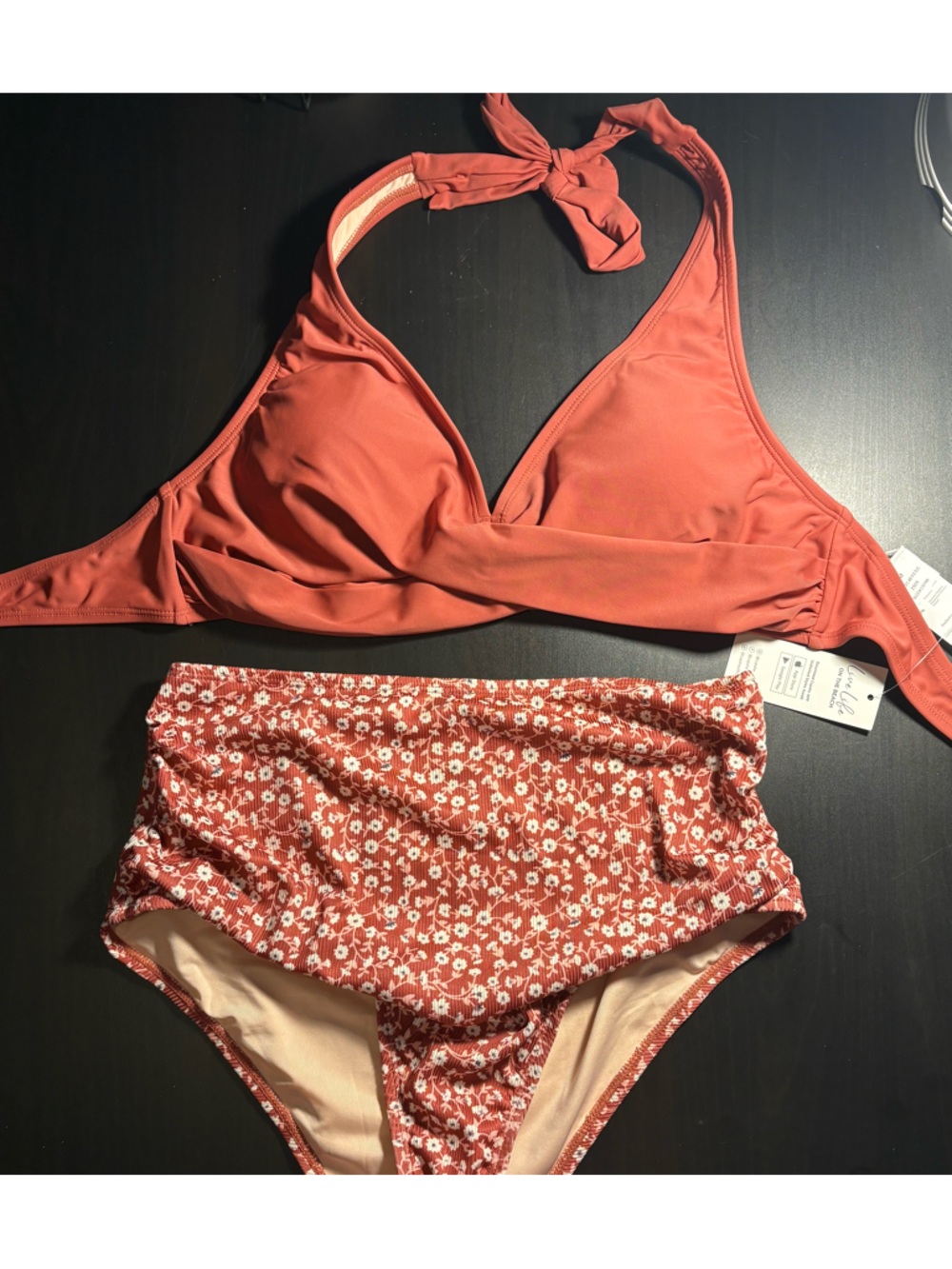 Cupshe Orange Floral High Waist Bikini Set M NWT